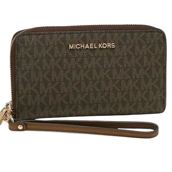 MICHAEL KORS JET SET TRAVEL WALLET IN BROWN - Picture 1 of 8